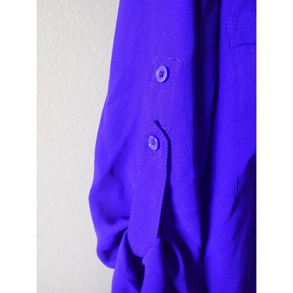 Express Portfolio Shirt Blouse Slim Fit Small Petite Purple Blue Button Front - Picture 5 of 7
